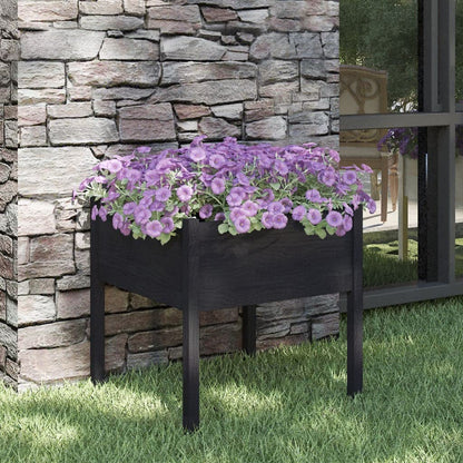 HFXHIJXQ 27.6" Black Square Pinewood Outdoor Garden Planter Box, Matte Solid Wood Raised Bed for Patio Balcony, Robust Wood Planter for Flowers, Vegetables & Herbs
