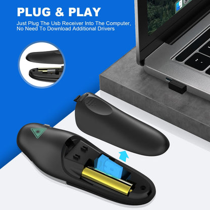 QUI 2 Pack Wireless Presenter PowerPoint Clicker, RF 2.4GHz USB Presentation Clicker for Google Slides, Keynote, Mac, Windows