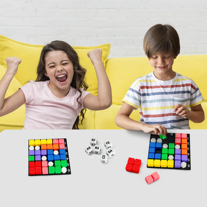 4 Players STEM Puzzle Game The Brain Square with 160000+ Solutions Pattern Matching Blocks Brain Teaser Toy Roll Dice & Race Your Opponent to Fill Grid for Kids Birthday Graduation