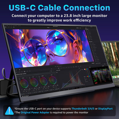 Upperizon Portable Monitor 23.8 inch 4K 3840X2160 144% sRGB 60Hz HDR HDMI USB-C Travel Monitor for Laptop MacBook PC Surface PS5 Xbox, Large External Display with Kickstand & Speakers, VESA Compatible