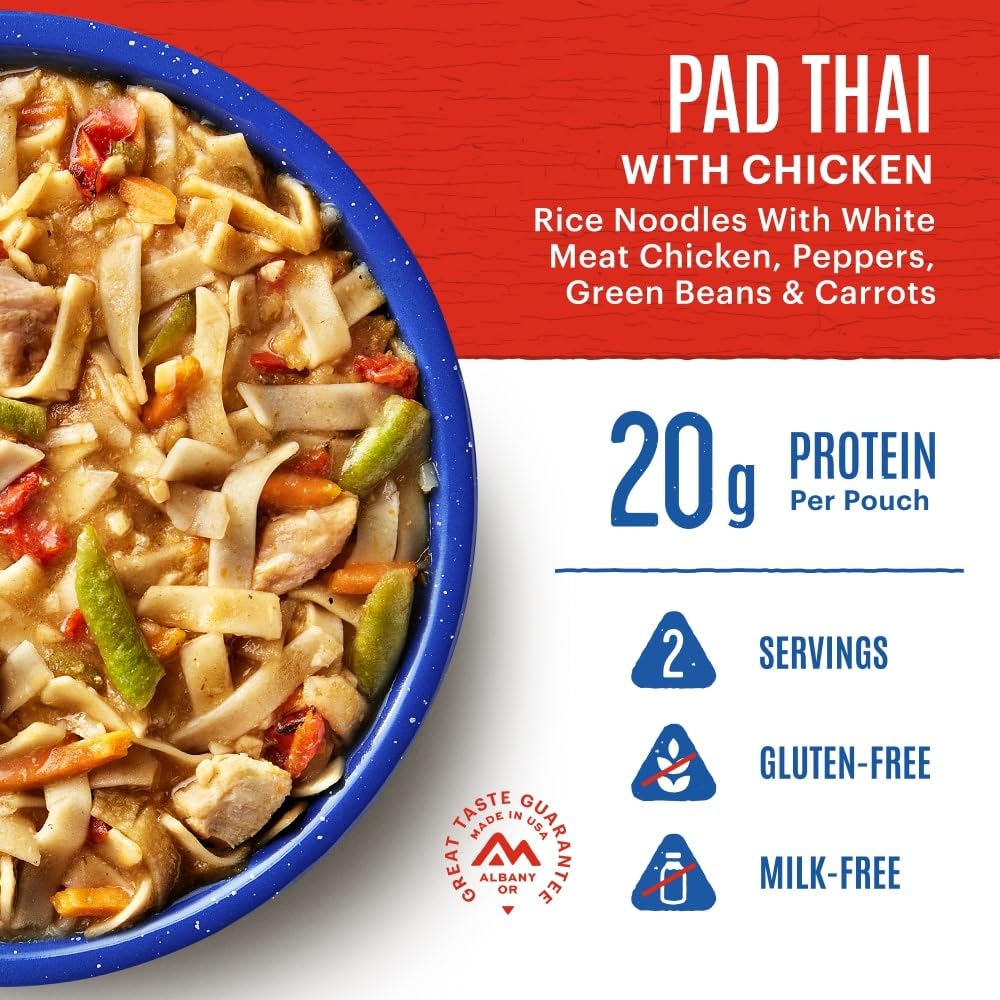 Mountain House Pad Thai with Chicken | Freeze Dried Backpacking & Camping Food | Gluten-Free | 2 Servings