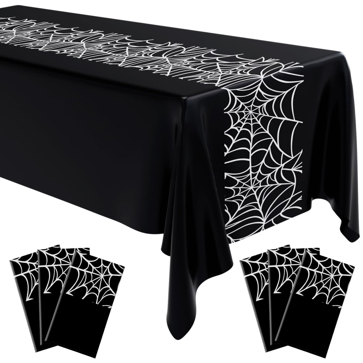 Remagr 3 Pcs 54 x 108'' Halloween Spider Birthday Party Tablecloth Plastic Disposable Table Cover Plastic Rectangular Tablecloth for Birthday Party Halloween Decoration Supplies (Black and White)
