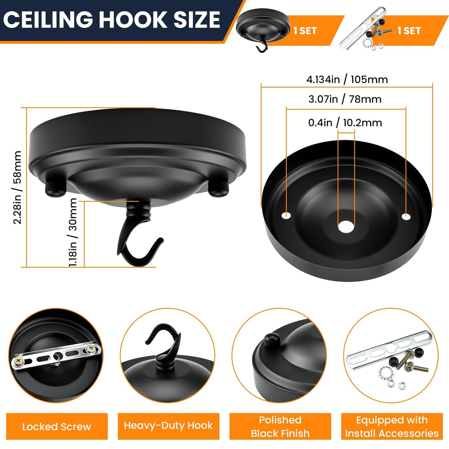 6 Feet Industrial Black Light Fixture Chain Kit with Ceiling Hook, Metal Lamp Pendant Chandelier Hanging Chain Extension with Detachable Link, Connection Locks for Lights, Plant/Flower/Fruit Basket