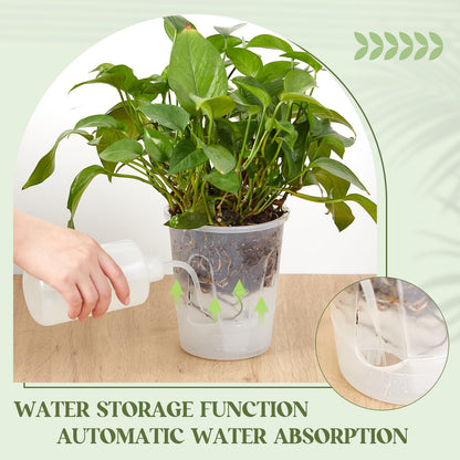 Wonderjune 6 Pcs Self Watering Plant Pots, 4.72''/ 5.91''/ 7.09'' Nursery Pots with Deep Reservoir & High Drainage Holes for Outdoor Plants and Flowers, Bare Root Planter(Clear)