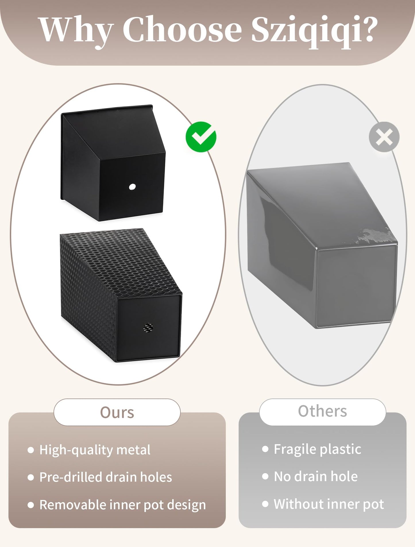 Sziqiqi Tall Planter for Indoor Outdoor: Set of 2 Large 21.6in Metal Taper Plant Pots with Inner Pots - Square Black Flower Pot with Drainage Holes for Outside Front Door Patio Garden Floor