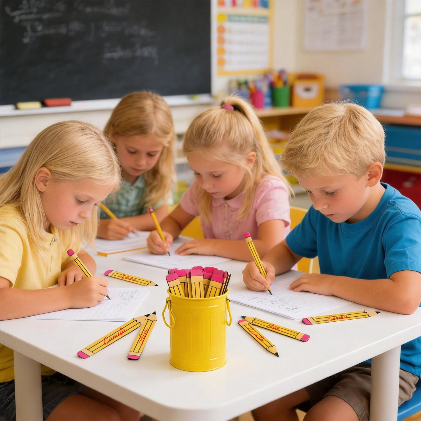Jieting 101 Pcs Pencil Flip Name Sticks with Metal Holder and Sticker, Random Student Selector Pick Me Sticks for Teacher Classroom Management and Learning Activities