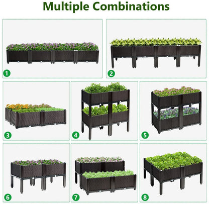 LDAILY LUARANE Raised Garden Bed Kit, Outdoor Plastic Planter Box Set of 4, Elevated Garden Beds with Brackets, Suitable for Garden Patio Balcony Dining Room