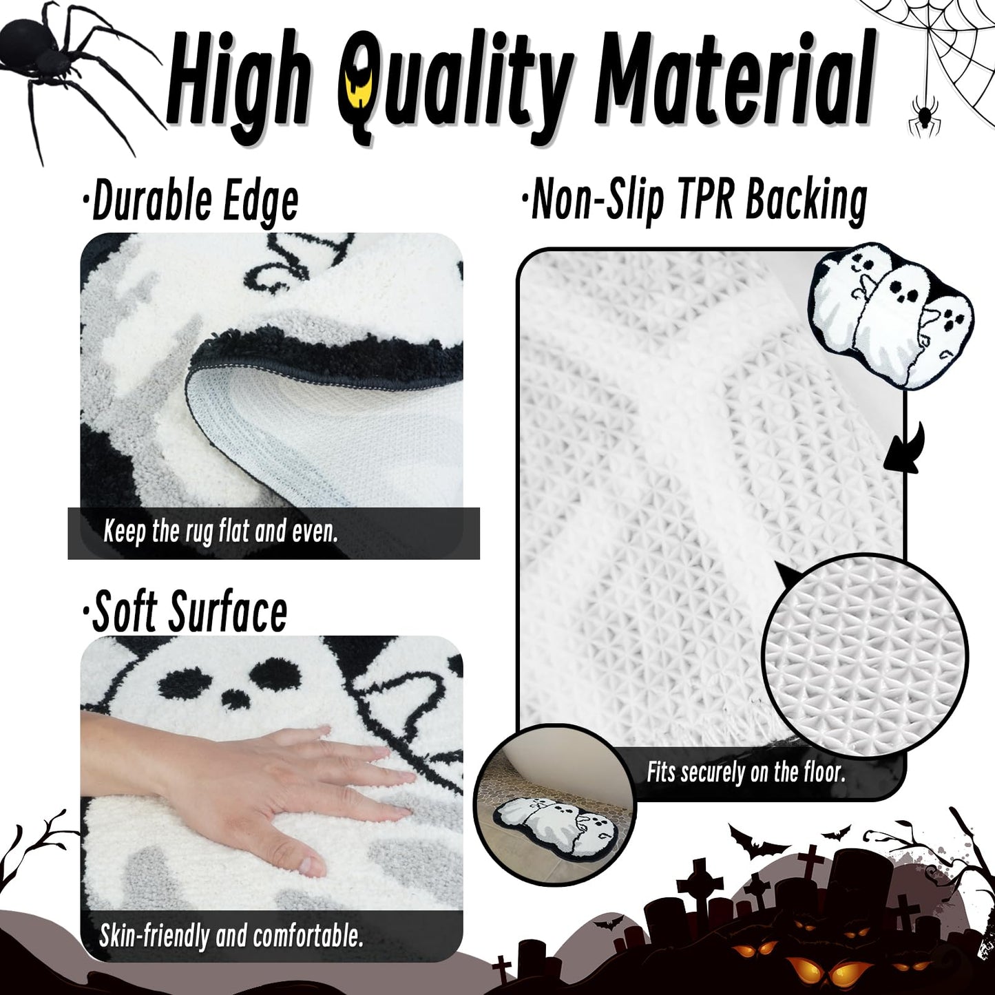 Good Haus Halloween Bath Rug for Bathroom Spooky Ghosts Bath Mat Bat Doormat Non Slip Cute Rugs for Kitchen Bedroom Holiday Outdoor Bedroom(Ghost)