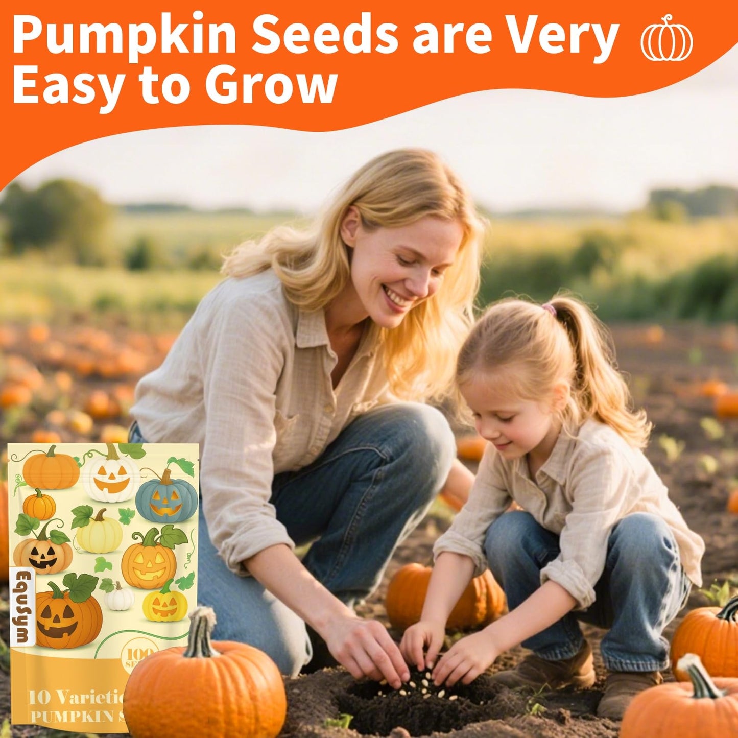 10 Variety Mix Pumpkin Seeds for Planting - 100 Heirloom Seeds, Baby Boo, Blue Jarrahdale, Jack Be Little, Jack O Lantern, Sugar Pie, Yellow Paris for Summer & Fall, Non GMO Pumpkin Seed
