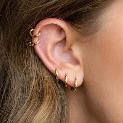 4 Pairs Small Gold Hoop Earrings Set for Women, 14k Gold Plated Cartilage Hoop Earring Hypoallergenic Small Hoop Earrings for 2nd 3rd Hole Huggie Hoop Earrings for Women Men Gifts (Gold-1.6mm)