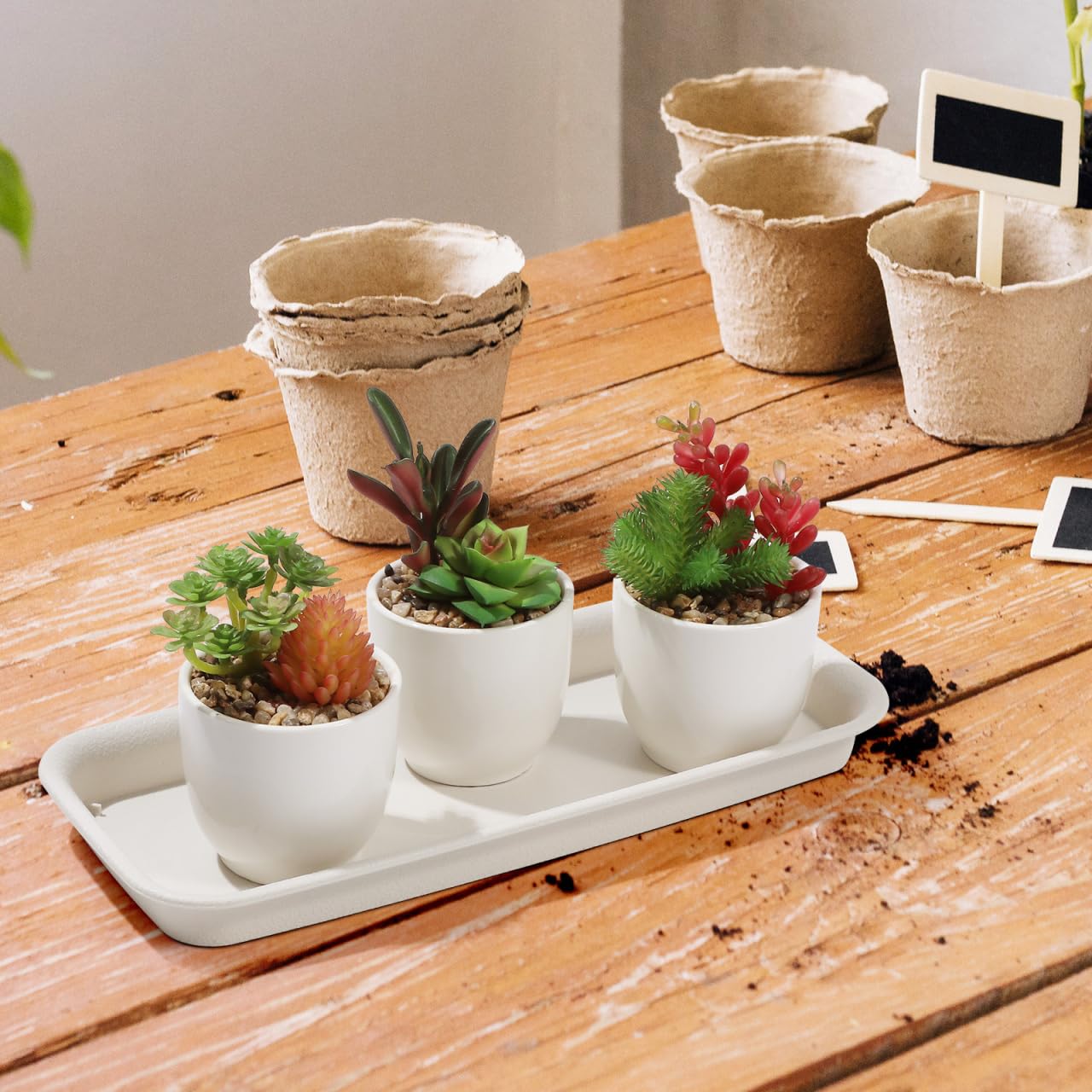 Sewroro 5pcs Plastic Plant Saucers Tray, Rectangular Flower Pots Planter Tray for Windowsill, Water Saving and Breathable Design