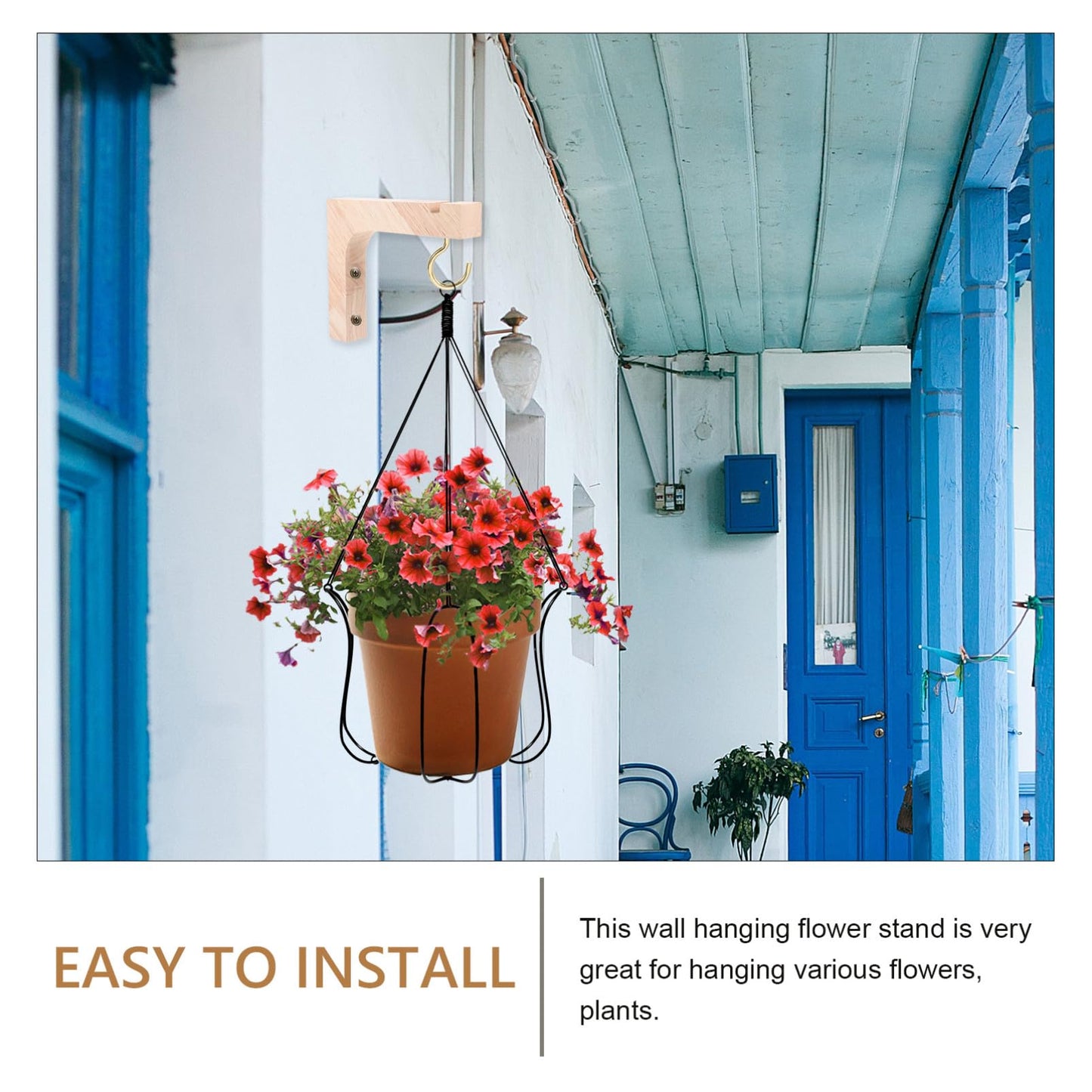 CONGARTENO Wooden Plant Hooks 2pcs Heavy-Duty Wall Mount Plant Hangers for Indoor and Outdoor Hanging Planters, Ceiling and Wall Mount Flowerpot Brackets, Natural Wood Finish