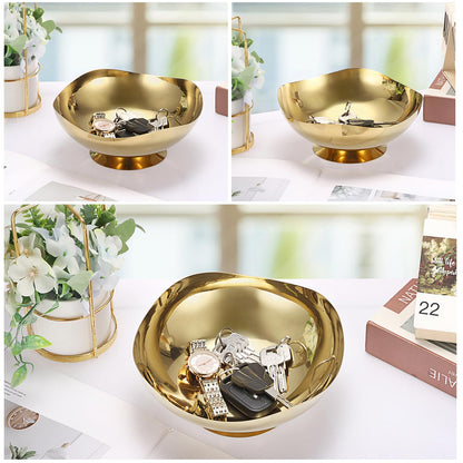 ELLDOO Key Bowl for Entryway Table, 7.9inch Gold Metal Key Dish Decorative Bowl, Coffee Pod Holder for Nespresso, Candy Snacks Jar Catch All Bowl for Countertop Kitchen Breakroom