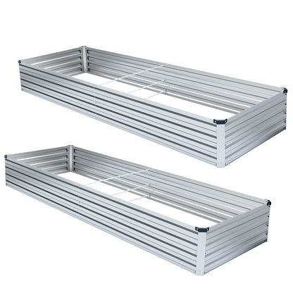 Meberam 2 Pack 6x3x1FT Galvanized Raised Garden Bed Kit, Outdoor Metal Planter Box for Vegetables, Bottomless Rectangular Gardening Bed with Support Rods, Tool-Free Assembly, Silver