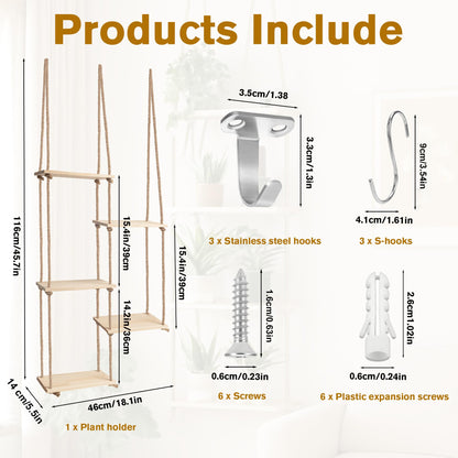 AIOWZZY Window Plant Shelves 5 Tier Hanging Plant Shelf for Indoor Plants 3-In-1 Ceiling Wall Curtain Rod Mounting Space-Saving Plant Holder for Living Room Wall Bedroom Home Decor