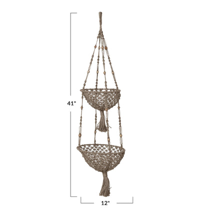 Creative Co-Op Hand-Woven Jute Macrame 2-Tier Plant Hanger, Natural