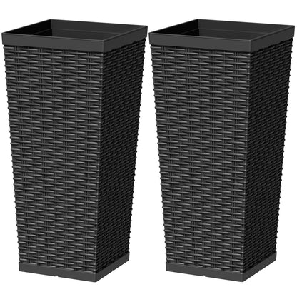 Greesum 23 Inch Tall Plastic Planters (Set of 2), Large Outdoor Flower Pots with Detachable Inner Pot & Drainage Holes for Plants, Trees, Patio, and Garden, Black