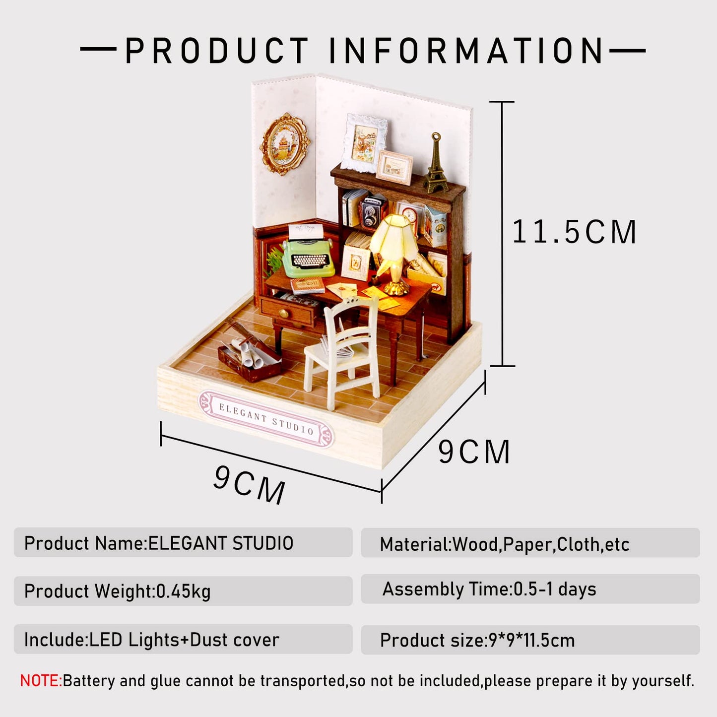 CUTEROOM DIY Doll Room Miniature Furniture Wooden House Kit - Wooden Dolls House Kit with Dust Cover & LED Light and Accessories - QT Series Dollhouse (QT031)