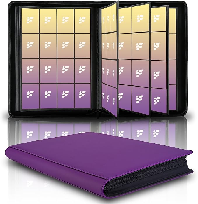 1000+ Pockets Trading Card Binder, 16 Pockets Trading Card Binder Ringless Side Loading Trading Card Album Folder for TCG,MTG,Sports Cards(Purple-1)