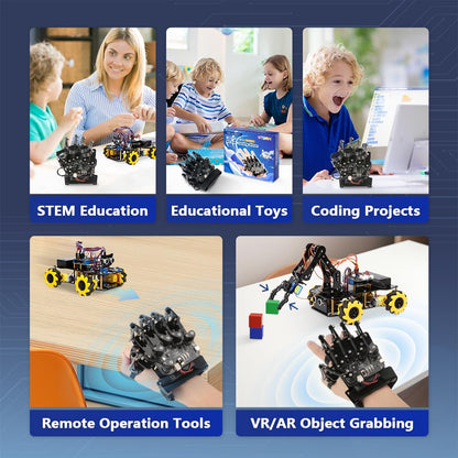 ESP32 Motion-Sensing Glove Supports Arduino, ACECode & Python，DIY Robotic Mechanical Hand STEM Toy Starter Kit Five Fingers Arm for Robot Kit Control, Science/Coding/Programming Set