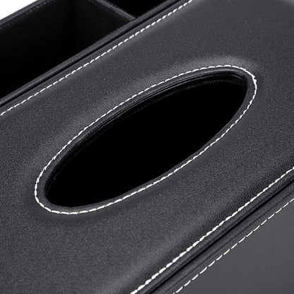 PU Leather Tissue Box Cover - Multifunctional Tissue Box Holder with Stationery Remote Control Box - Elegant and Stylish Home Napkin Holder Desktop Tissue Paper Holder Desk Storage Organizer (Black)