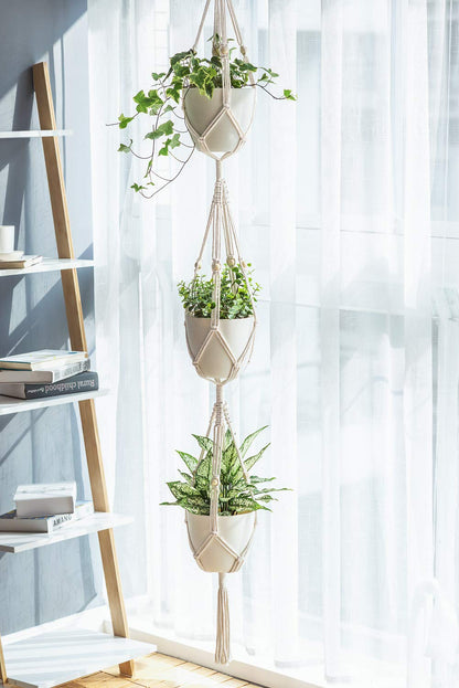 Mkono Set of 2 Macrame Plant Hangers Indoor 2 Different Size Hanging Planter Basket Flower Pot Holder 70"/49"