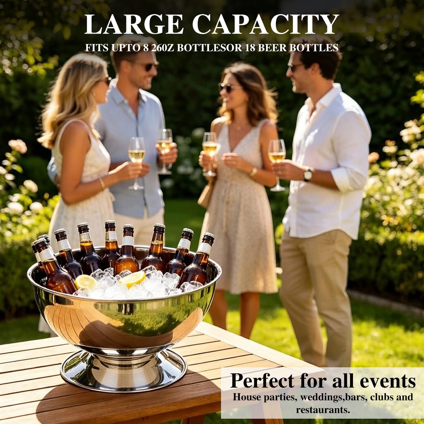 3 Gallon Ice Bucket for Parties,12L Champagne Bucket Stainless Steel Beverage Tub with Scoop,Large Ice Holder Container Champagne Bowl with Base - Perfect for Parties,Cocktail Bar,Celebrations