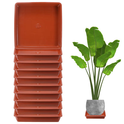 M METERXITY 10-Pack Plant Pot Saucers, 6 Inch Plastic Square Flower Drip Tray, Pot No Holes Durable Plant Trays for Pots Base Indoors/Outdoors Plants [Brick Red]