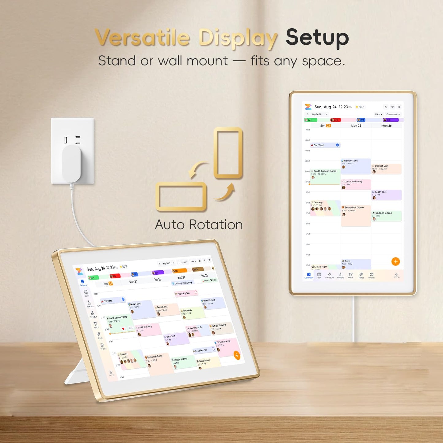 Westsee 15.6" Digital Wall Calendar Frame – Interactive Touchscreen Eletronic Calendars, Smart Family Planner for Schedule, Photo Display, Meals, Chore Chart & Tasks, Wall & Desk Mountable (Gold)