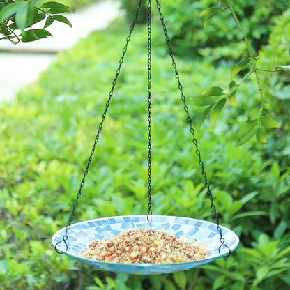MUMTOP Mosaic Hanging Bird Bath-Bird Baths for Outdoors - 12 Inch Glass Birdbath Bird Water Bowl Bird Feeders for Outside, Garden, Lawn Yard Decor（Sunflower）