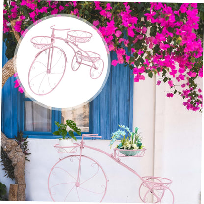 BCOATH Bicycle Plant Stand Multi-layer Flowerpot Rack Creative Iron Display for Balcony and Garden Durable and Unique Flower Holder Pink Color