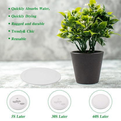 Afcabakila Diatomaceous Earth Plant Saucer, 12 Inch Instant Dry Indoor Plant Trays, 2 Pack White with Non-Slip Pads, Multifunctional Drainage Collector