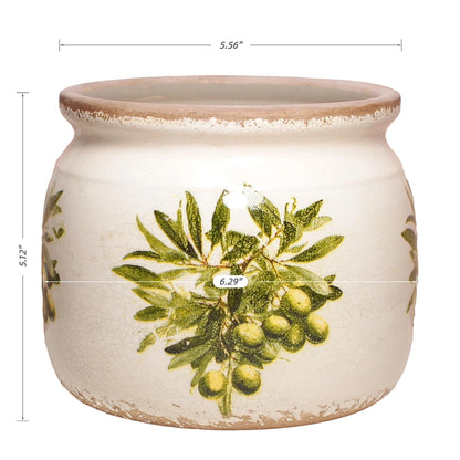 Xiaan Jiaju Mediterranean Ceramic Plant Pots with Olives Branches Pattern, 6 Inch Tuscan Planter for Indoor Plants, Rustic Farmhouse Home Kitchen Decor, Tuscan Vase for Centerpiece, Olive Green