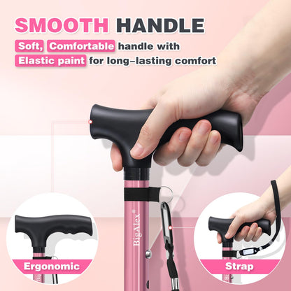 BigAlex Folding Walking Cane for Elderly Adjustable & Portable Walking Stick for Seniors,Pivoting Quad Base,Lightweight,Collapsible with Carrying Bag for Men/Woman