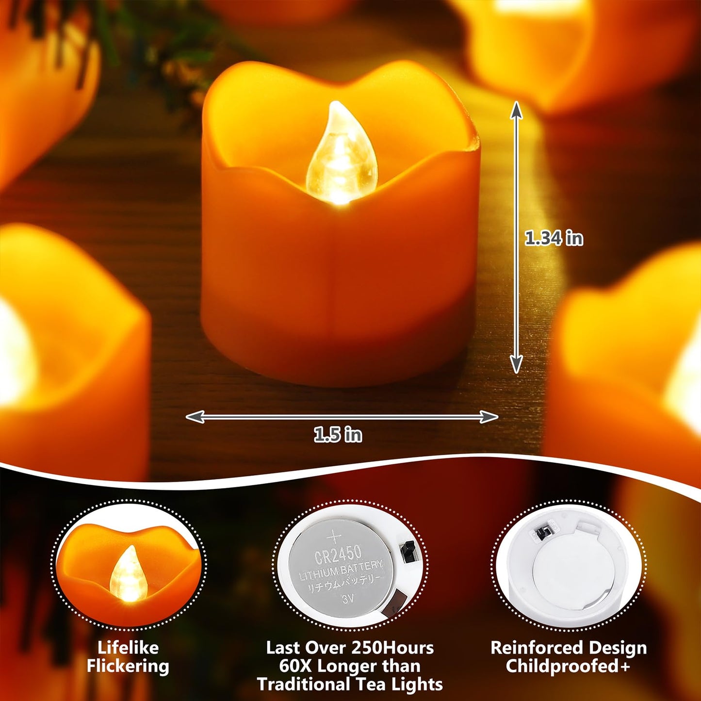 Topstone Halloween Orange Led Tealight with 4/6/8 H Timer,Remote Control Flameless Candle,Battery Powered Fake Candles,Electric Votive Candle,Pack of 12
