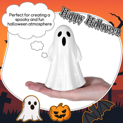 Leinuosen 6 Pcs Halloween Ghost Figurines 3 Large (5.12") & 3 Small (3.54") White Ceramic Ghost Decor Cute Ceramic Halloween Ornaments for Tabletop, Mantel, Tiered Tray & Shelf Decor