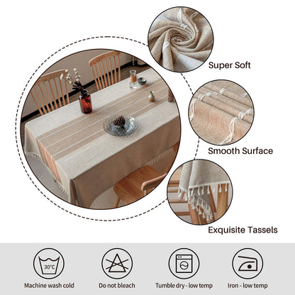 Warm Star Tablecloths,Cotton Linens Wrinkle Free Anti-Fading,Tabletop Decoration Washable Dust-Proof,Table Cover for Kitchen Dinning Party, Light Coffee, Rectangle/Oblong, 55''x86'',6-8 Seats