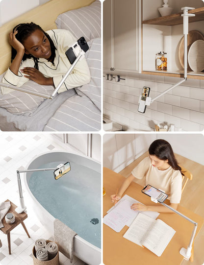 Viozon Phone Holder, Flexible Long Arm,Overhead Mount,360° Angle Adjustable,Aluminum Alloy, C Clamp for Headboard Bedside&Table&Desk,Compatible with 3.5"-6.9" Phone,iPhone 16 15 Plus/Pro Max W