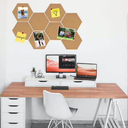 HULAVO 8Pcs Hexagon Felt Cork Board Tiles, Self Adhesive DIY Bulletin Board Pin Board for Office School Home Wall Decor Stickers Memos Photos Display (Deep Camel)