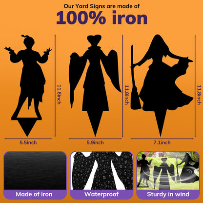 Nitakou Witch Halloween Decorations Outdoor Hocus Pocus Garden Metal Stakes Decor, Halloween Silhouette Party Yard Signs with Stakes,Trick or Treat Party Supplies for Kids Home Party