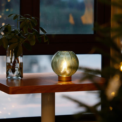 LUSHARBOR Battery Operated Lamp with Timer, Decorative Green Glass Table Lamp Cordless, Small Ambient Lamp for Bedside Bedroom Living Room Decor -Green