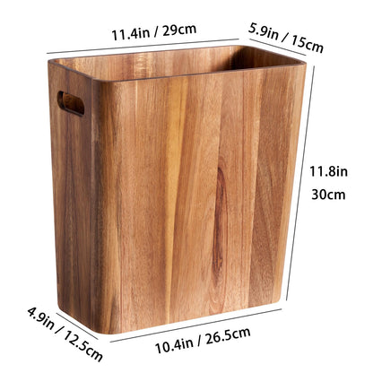 LiTY 3 Gallons Wooden Wastebaskets, Solid Acacia Wood Waste Basket with Handles, Rectangular Trash Can, Garbage Bin for Bedroom, Bathroom, Kitchen, Living Room, Office Decorative