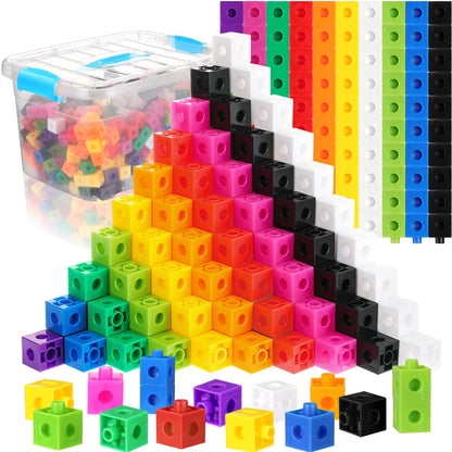 Jenaai 300 Pcs Linking Cubes with Storage Container Counting Cubes, Colorful Plastic Counting Block, Math Manipulatives Classroom Learning Supplies for Preschool Kindergarten(Blue)