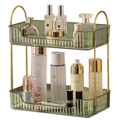 shuang qing Bathroom Counter Organizer Countertop Storage, Cosmetics Skincare Shelf, Makeup Organizer Perfume for Dresser Vanity Tray, Spice Rack for Kitchen(2 Tier-Green)
