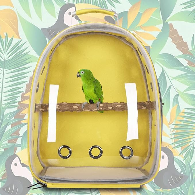 Bird Carrier Backpack Cage Transparent Parrot Carrier 1 Stick Wooden Standing Perch 12 Holes Ventilate Transparent Space Capsule Carrier Portable Bird Small Animal Travel Cage (Light Blue)