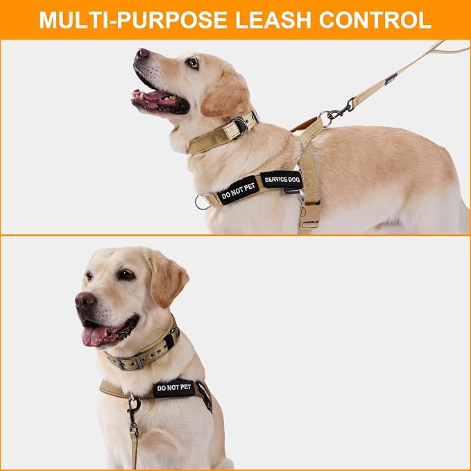 Annchwool No Pull Dog Harness,Heavy Duty Reflective Collar & Leash Set-Leash with Double Handle & Car Seatbelt Clip-Easy Control for Walking Training Medium Large Size Dogs(Brown,M)