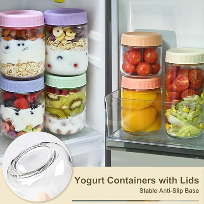 Overnight Oats Containers with Lids, 10oz Wide Mouth Mason Jars with Lids, 3 Pack Glass Jars with Airtight lid for Chia Pudding Yogurt Salad, Meal Prer Oatmeal Jars, Yellow