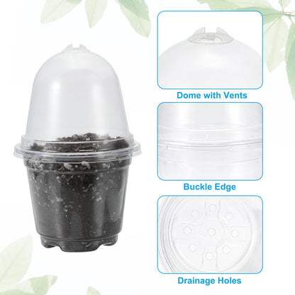 PATIKIL Nursery Pots with Humidity Dome, 20 Sets 3.5" Plastic Gardening Pot Planting Container Cups Plant Starting Pots with Drainage Holes, Transparent
