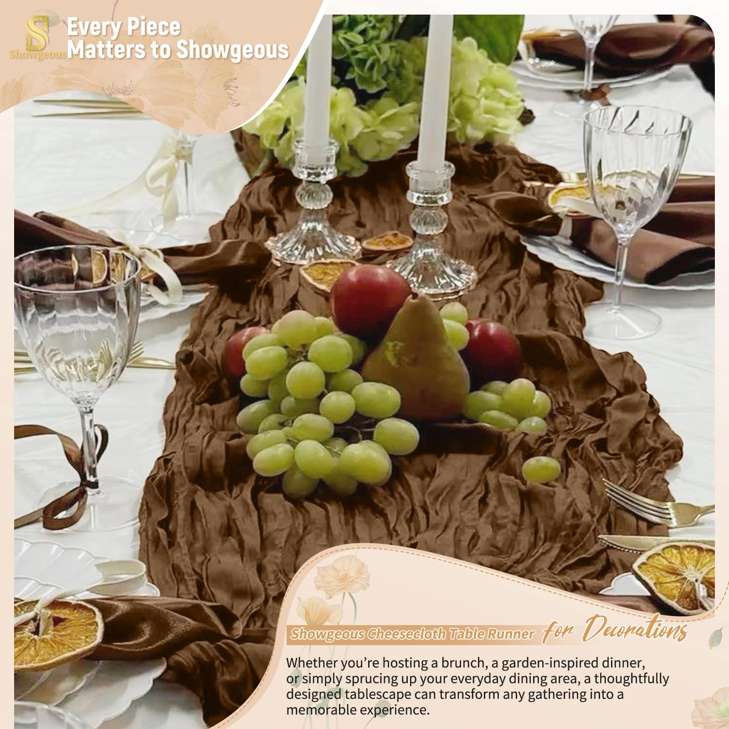 4 Pack Brown Cheesecloth Table Runner 17 x 108 inch Boho Gauze Table Runner Rustic Sheer Cheese Cloth Table Decorations for Wedding Party Baby Bridal Shower Birthday Holiday Home