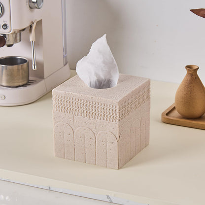 Beige Tissue Box Cover – Modern Resin Cube Holder for Bathroom, Bedroom, Office – Decorative Square Tissue Box for Countertop, Nightstand, Vanity & Desk – Heavy&Sturdy